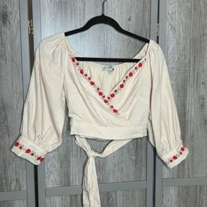 Herenica Collection Cropped Top Bohemian Hippie Embroidered Size M